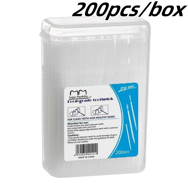 200 stks/doos Tandenstoker Borstel Plastic Wegwerp Rager Dubbele Hoofd Tandzijde Stok voor Huishoudelijke Mondreiniging Gereedschap: WHITE