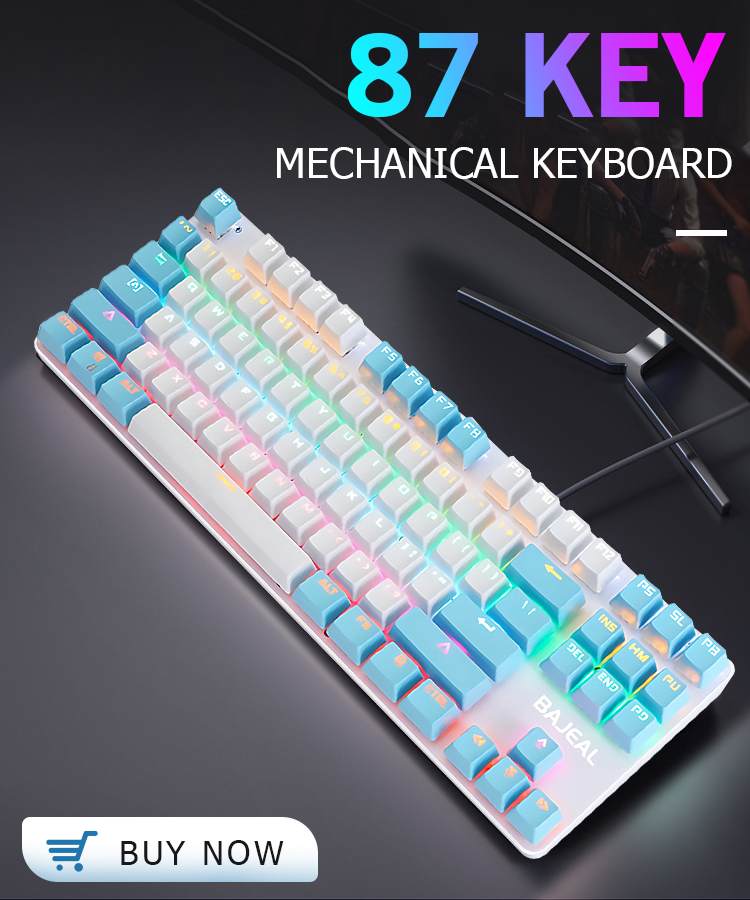 BAJEAL K100 87 Keys Wired Gaming Mechanical Keyboard Two-Color Blue Switch LED Backlight Keyboard For PC Gamer Laptop Computer
