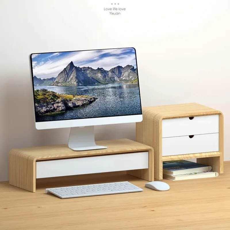monitor stand riser 40-60cm double-deck solid wood desktop monitor stand with drawer simple Office desk bracket