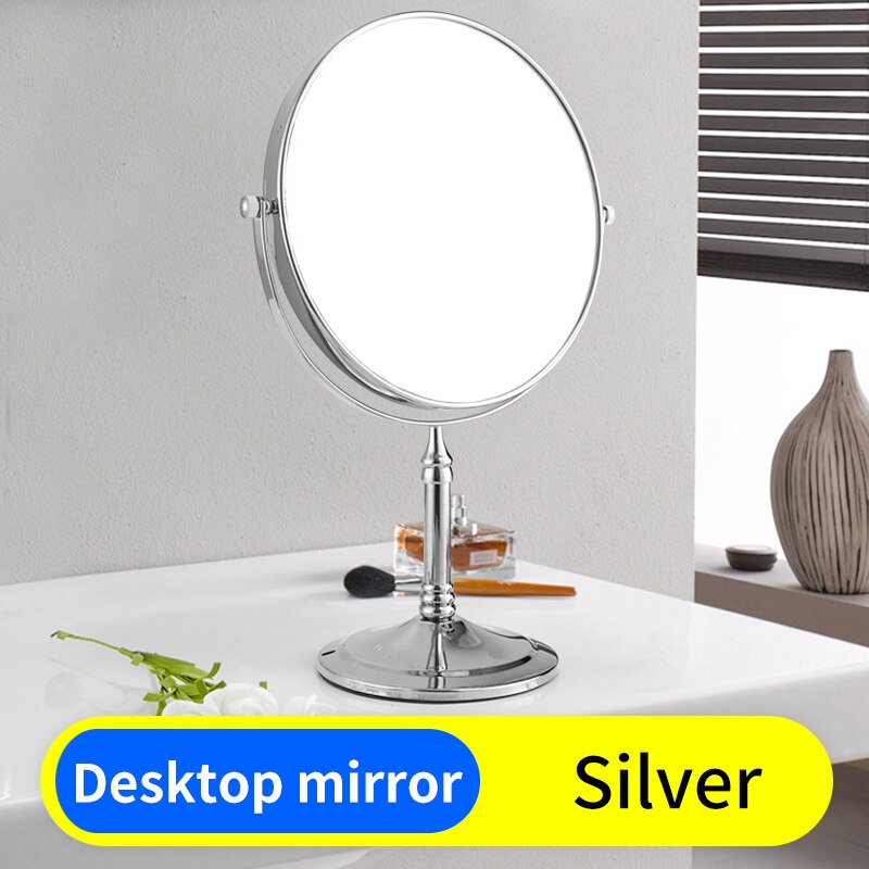 Bathroom Mirror Round Double Side Wall Makeup Mirror Stainless Steel Double Face Dressing Decorations Living Room Mirrors: Desktop MirrorSilver