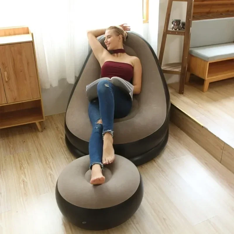 Canapé paresseux gonflable pliable inclinable, canapé-lit d'extérieur avec étriers, combinaison confortable, chaise de canapé en velours floqué