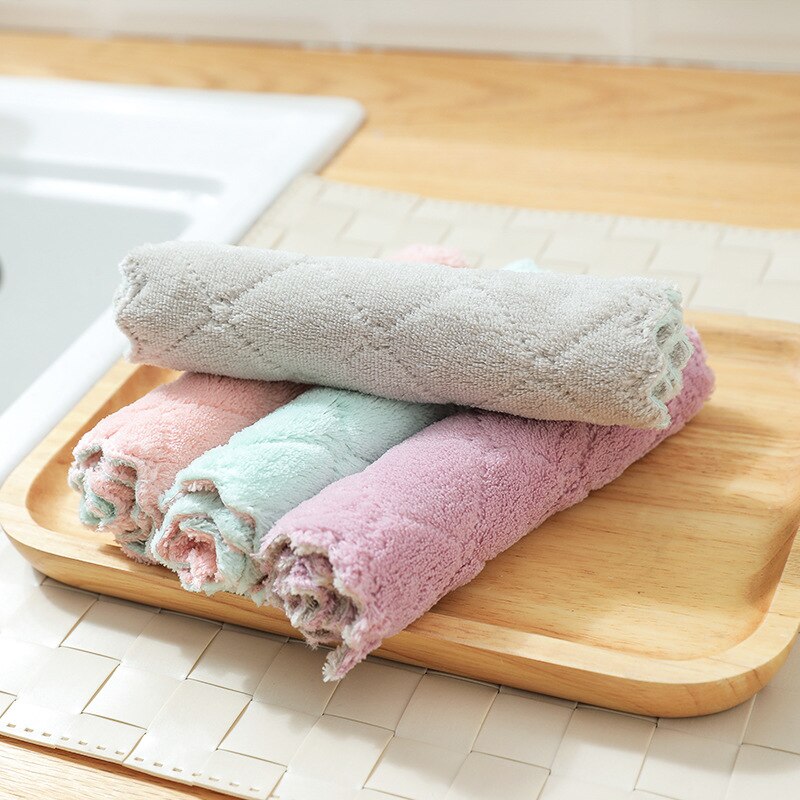 Magisk køkken mikrofiber vask håndklæde trykt klud rengøring opvask skure puder værktøj svamp fiber rengøring aftørring bomuld
