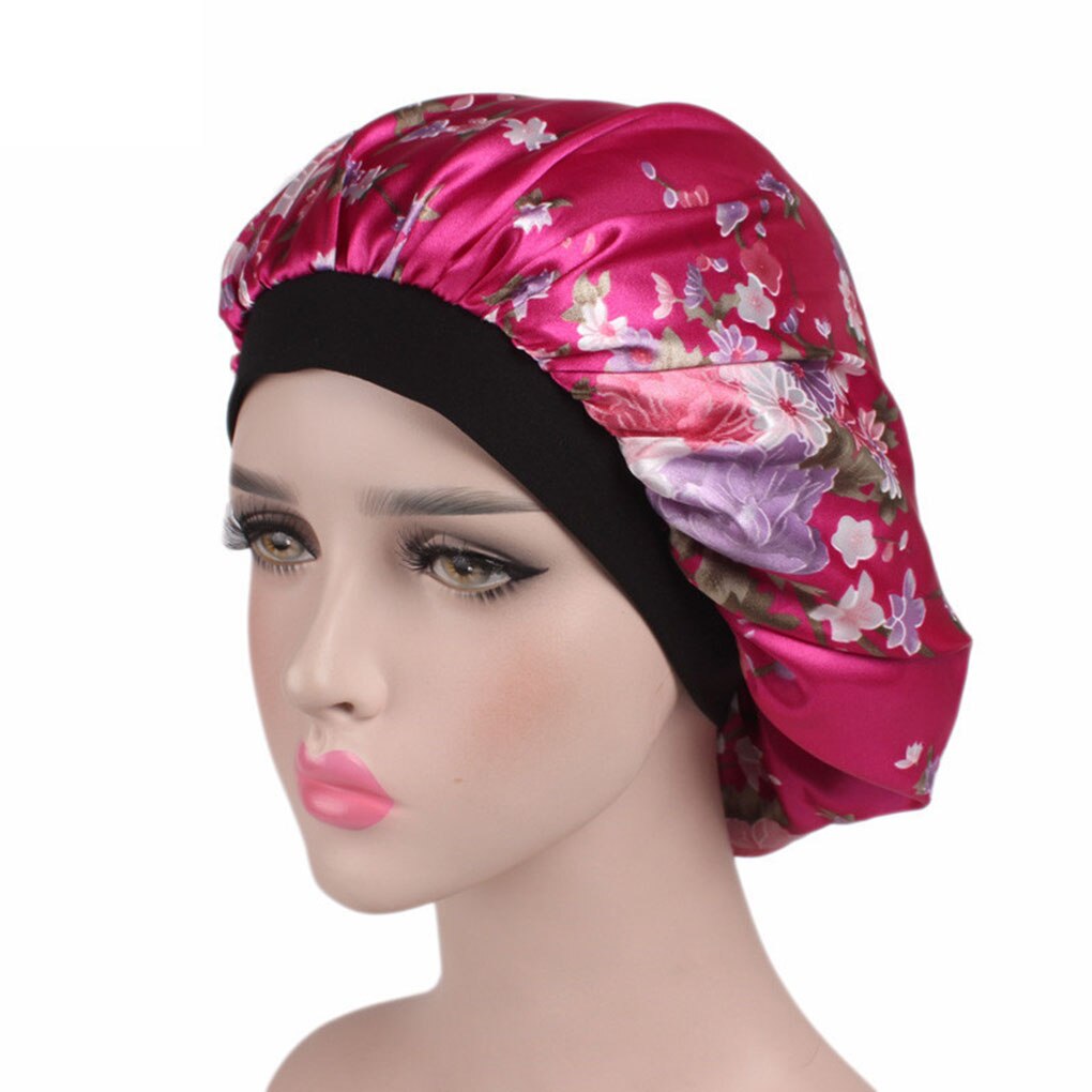 Bonnet de nuit en Satin pour adultes, unisexe, à larges bords, à fleurs, pour printemps, automne et hiver
