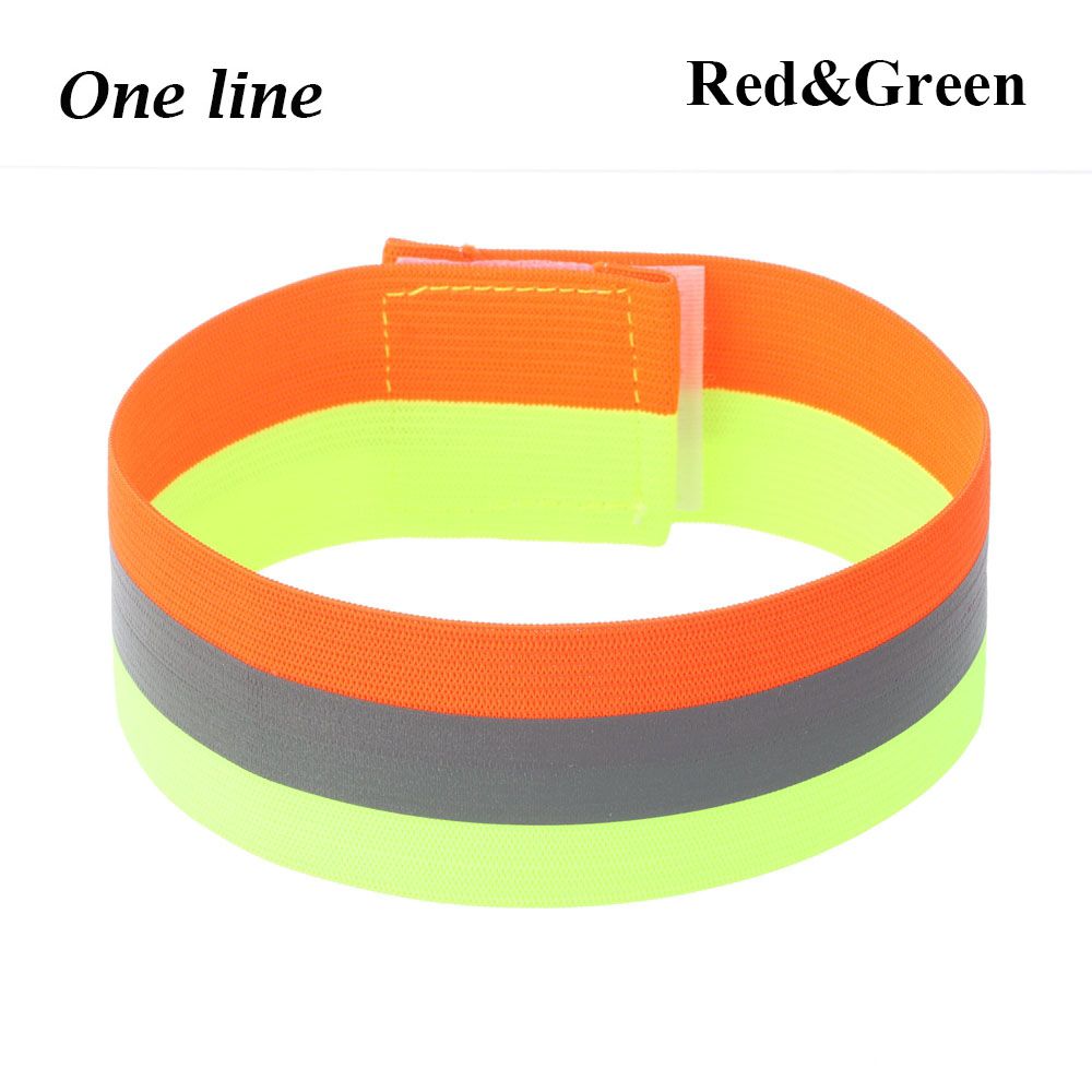 1PC Reflektierende Band Elastische Armbinde Armbinde Hand Knöchel Bein Warnung binden Gurt Nacht Sicherheit Alarm Band für Sport Radfahren: rot-Grün-eins Linie