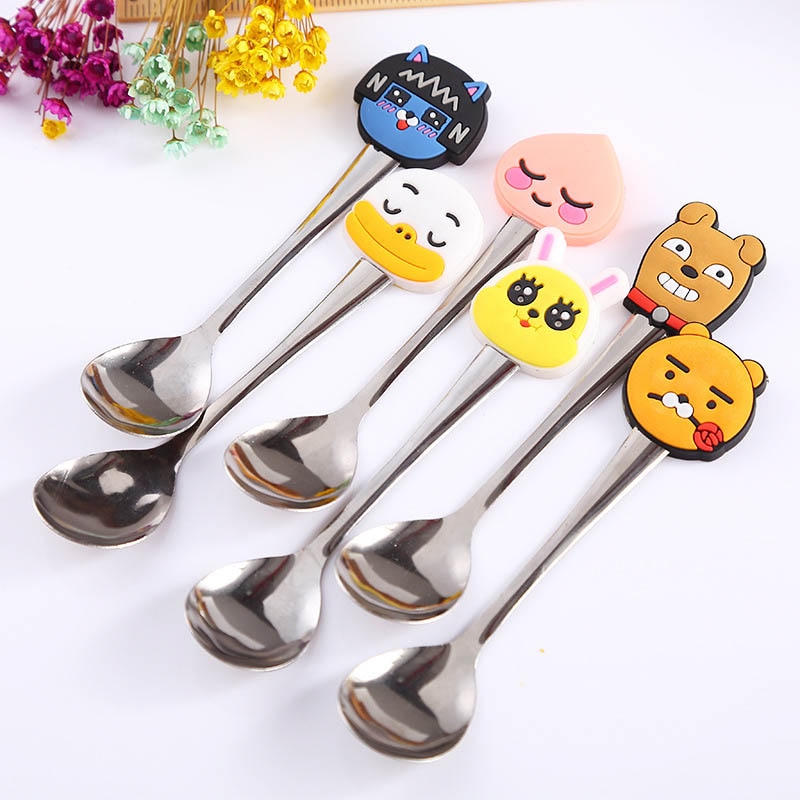 Cuchara infantil de dibujos animados portátil de acero inoxidable, cucharas de café, té, accesorios para cubiertos de bebé, accesorios de cocina, 2 uds.