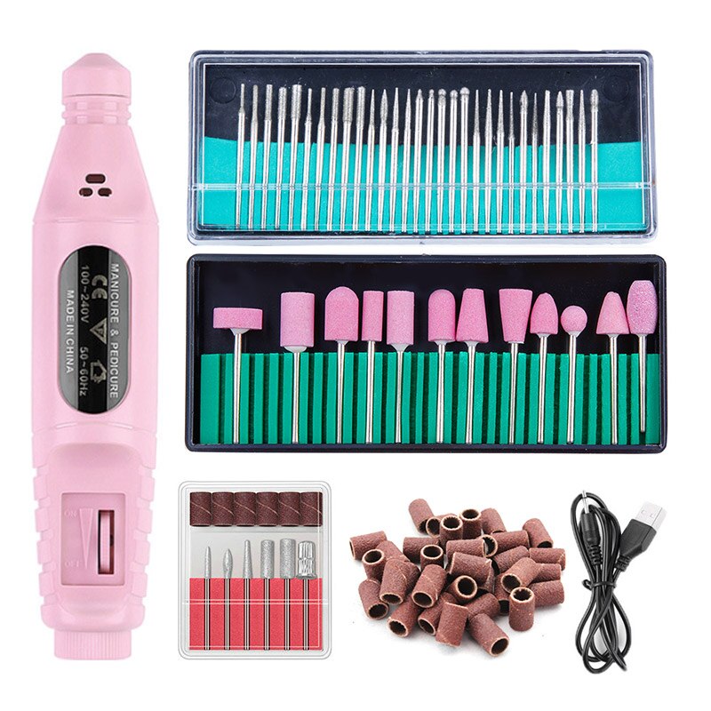 1 set elektrische nagelboormachine, pedicure nagelboorbits, keramische freesjes voor manicure-apparatuur, nagelkunstgereedschap: Roze set 1