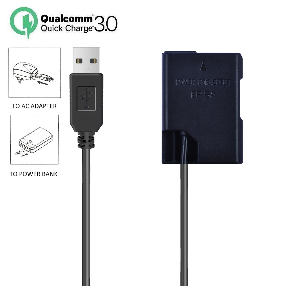 EN-EL14a Dummy Battery Charger Power Bank USB Cable For Nikon Df D3100 D3200 D3300 D3400 D3500 D5100 D5200 D5300 D5500 D5600