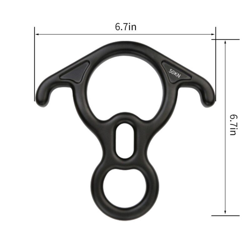 50KN al aire libre de aleación de magnesio de escalada en roca 8 anillo de escalada en roca de cuerno de buey de rappel dispositivo lento gancho escalada Descender: Black