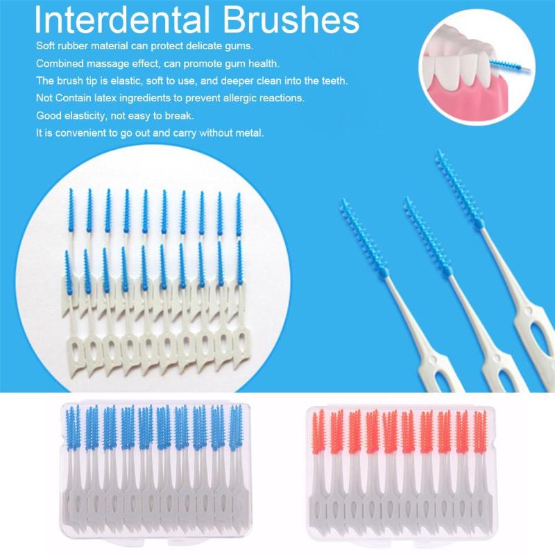 80 teile/schachtel Interdentalbürste Gummi Interdentalbürste Zahn Pinsel Kieferorthopädische Bürsten Naht Weichen Bürste Massage Zahnfleisch Zahnstocher