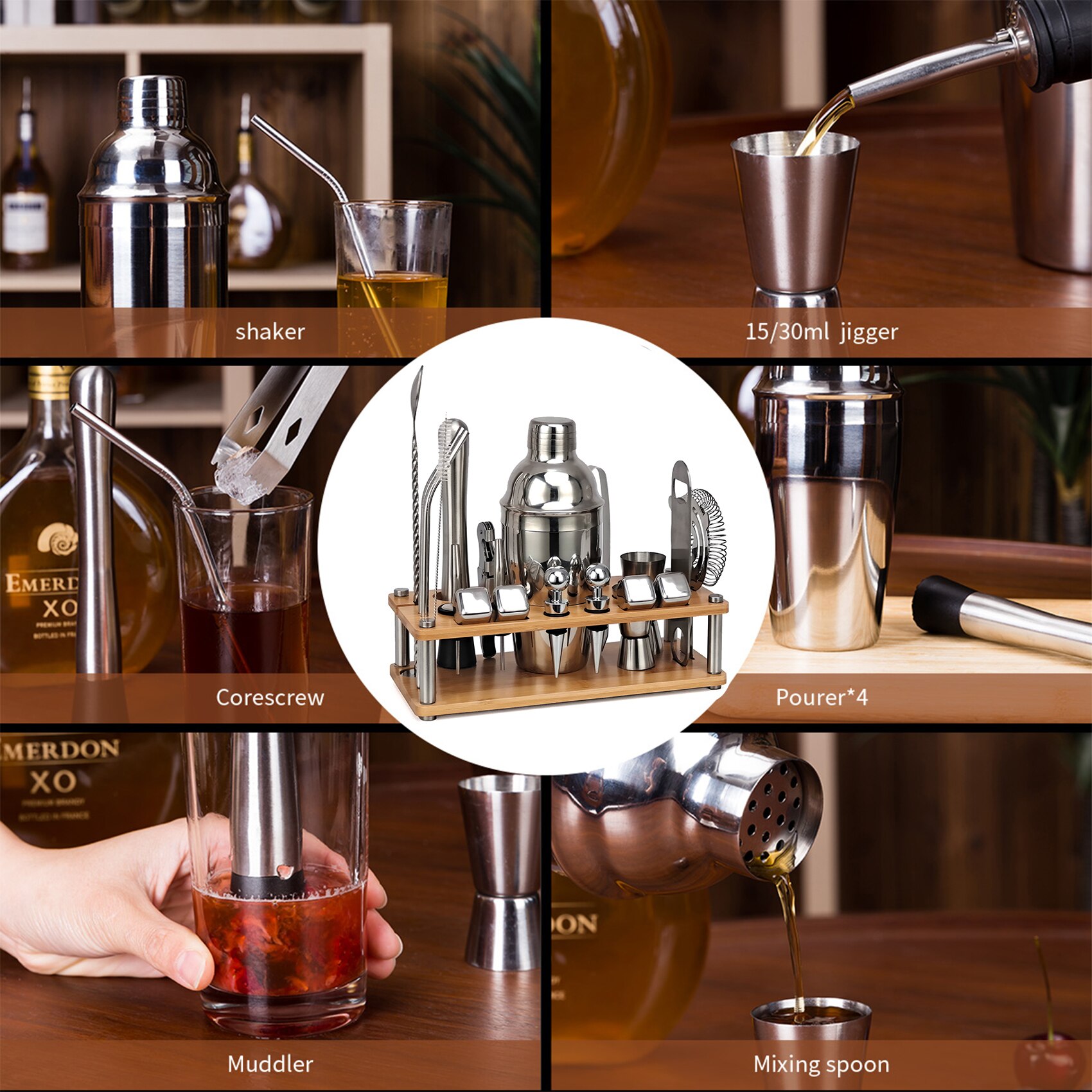 Kit barista, Set Shaker da 21 pezzi con supporto i... – Grandado