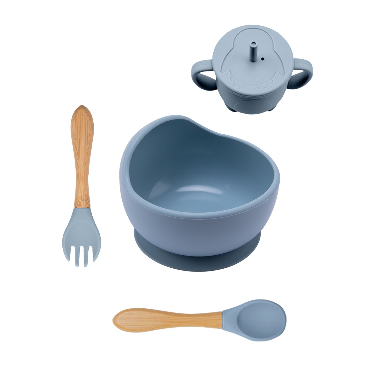 Dziecko płyta silikonowa zastawa stołowa dzieci miska zasysająca talerze karmienie dziecka miseczka silikonowa kubek ze słomką widelec naczynia zestaw stołowy dla dzieci: I