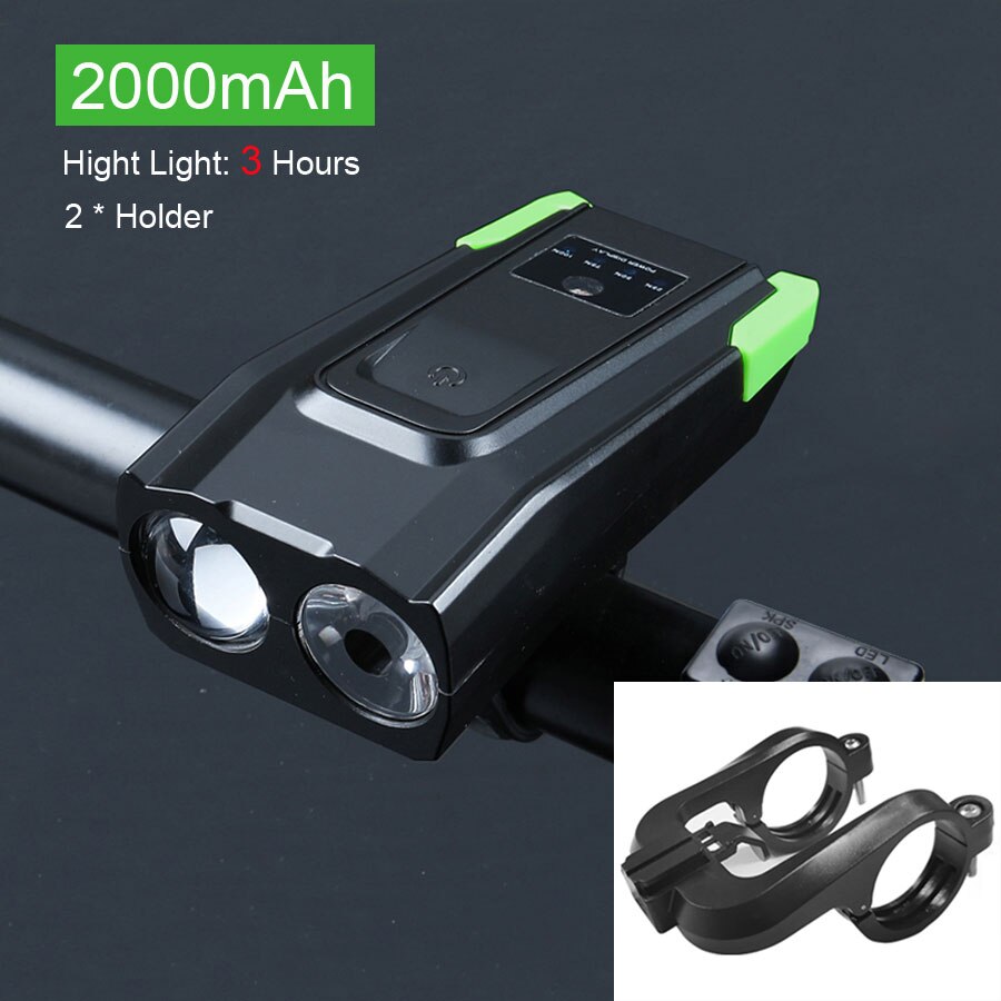 NEWBOLER Smart Induction Bicycle Lights 2 Holder Mount Chargeable Waterproof Bike Front Light LED Lamp Cycling Light With Horn: 3hrs Green 2 Holder