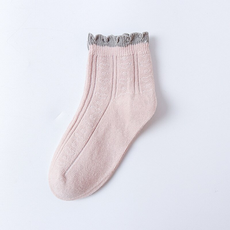 Calcetines finos de primavera para niñas, medias de tubo de algodón con encaje, Luo Kou: b / 8-12 years old