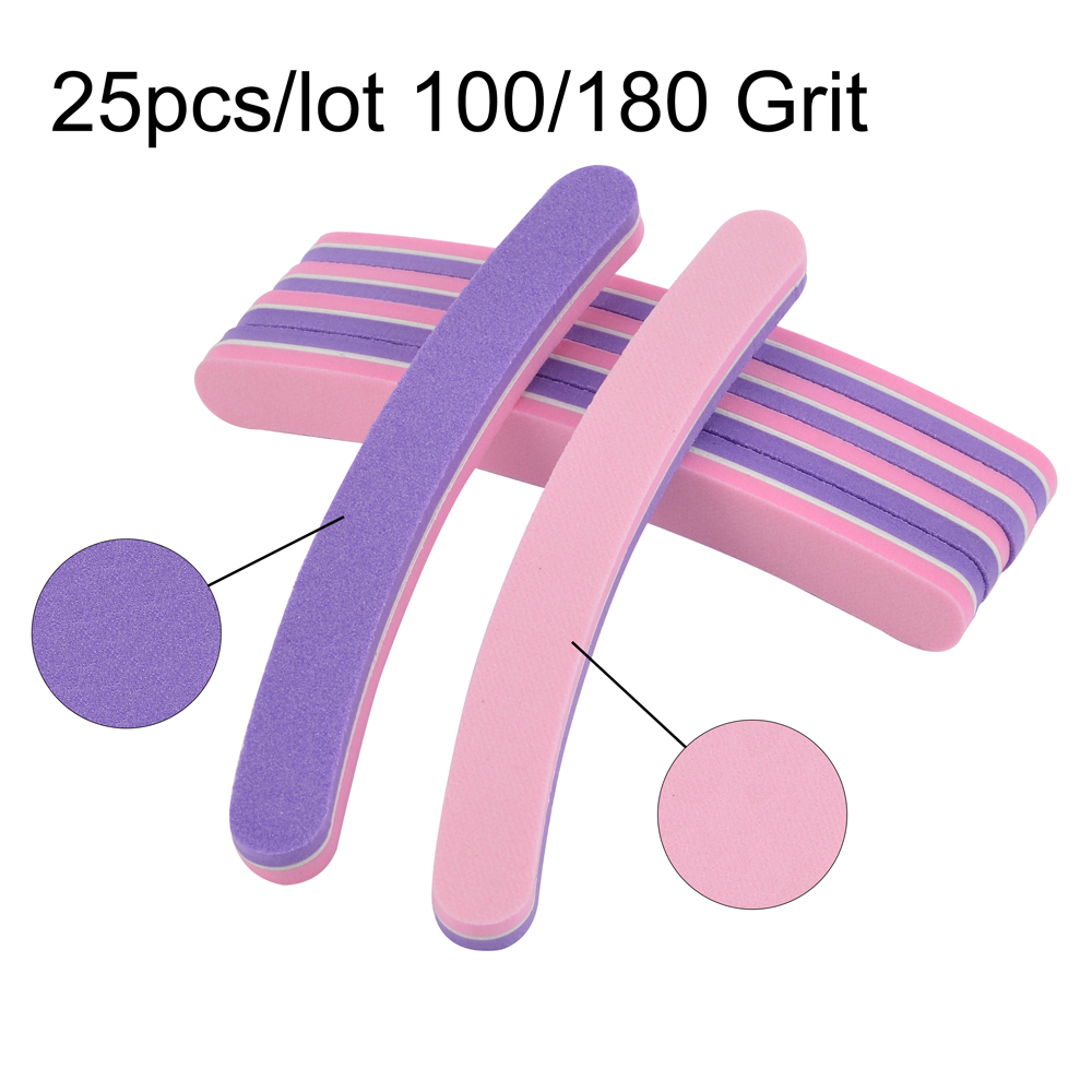 Klimonla – outils de manucure professionnels, 100/180 grains, rose, violet, courbe, bloc de ponçage, éponge, lime à ongles, 25 pièces: 25pcs wanxing