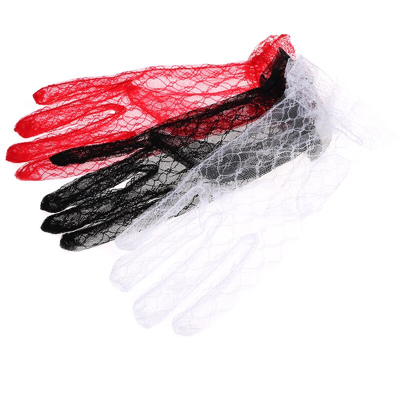 Guantes de encaje blanco marfil, cortos, negros, rojos, accesorios de boda, guantes de encaje para , 1 par