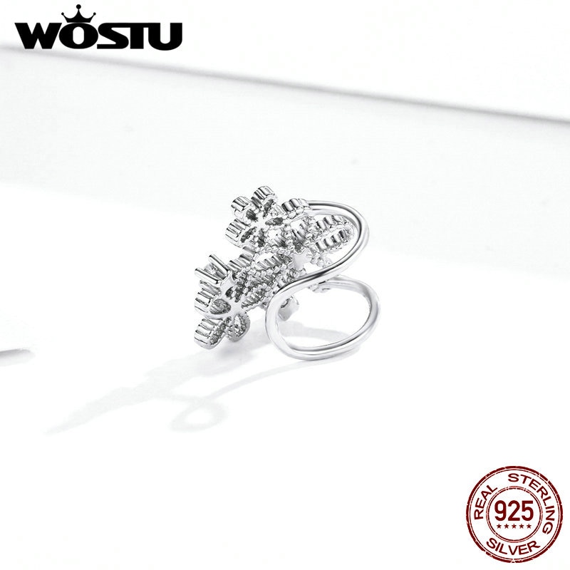 Wostu 925 sterling sølv blændende cubic zircon cz blomst klip øreringe klip til kvinder fine sølv smykker cqe 921