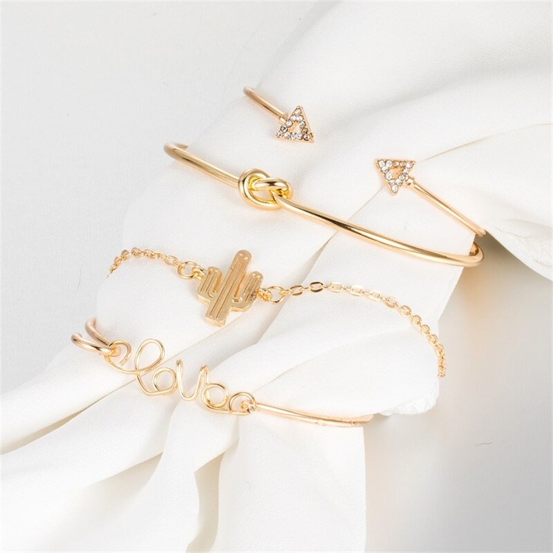 Einstellbare Kristall LIEBE Armbinde einstellen für Frauen Gold Farbe knapp Kaktus Ketten Armreif Boho Öffnung Armreifen Schmuck