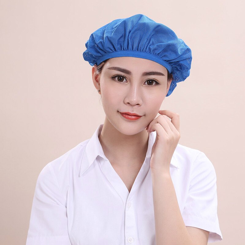 Chapeau de travail en cuisine, casquette élastique en maille, uniforme de Chef respirant pour café Restaurant boulangerie, casquette d'atelier unisexe 2 pièces/lot: Bleu