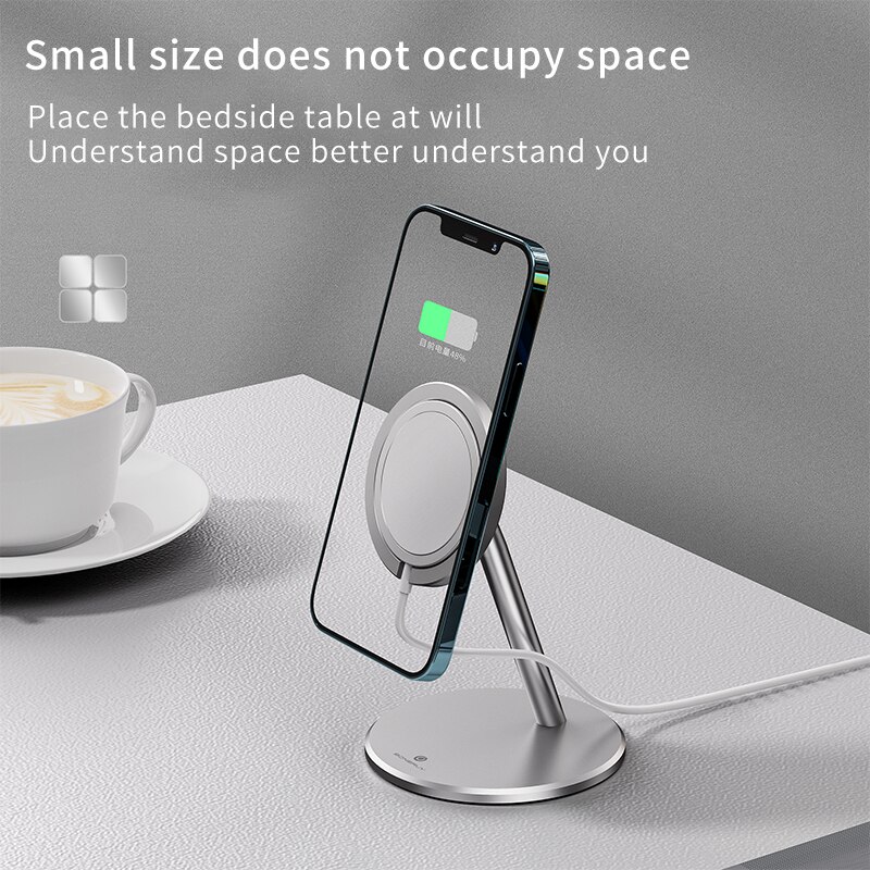 Magnetic Wireless Phone Charger Stand - 15W Fast Charging - Type-C Cable Included - For iPhone 12 Series
