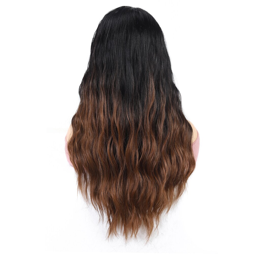 22'' X-TRESS Natural Wave Glueless Lace Front Wigs Dark Roots Ombre Brown Heat Resistant Synthetic Wig For Black Women Daily Use