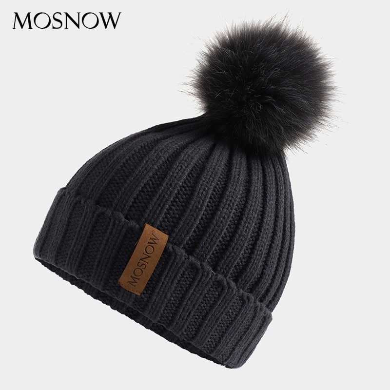 neue Winter frauen Hütte Acryl Bommel Mützen Wärme Ski Kappe Mädchen Hütte Weiblichen Kappe Skullie Künstliche Pompons Hütte