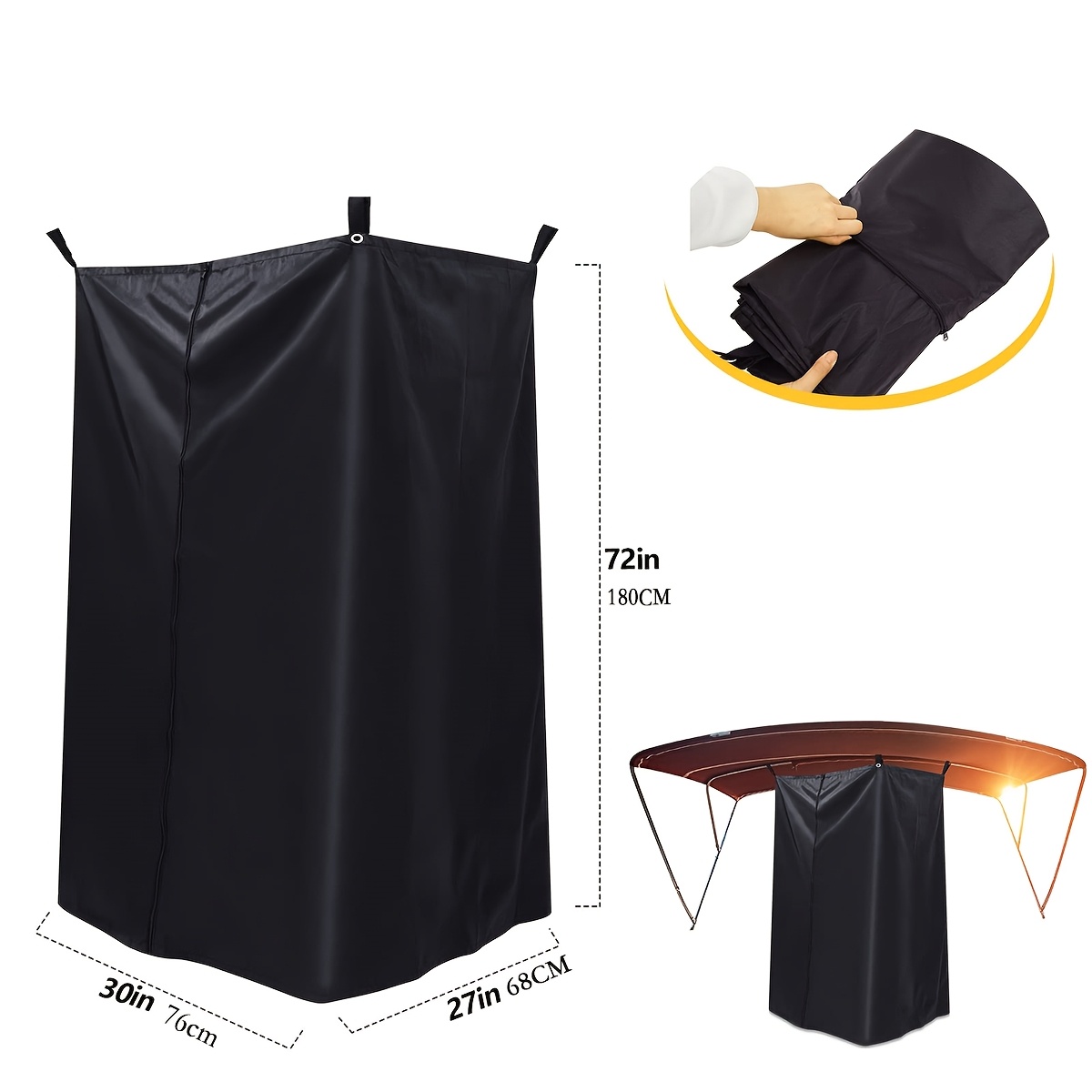 Portable Black Boat Privacy Shower Curtain Outdoor Changing Room Privacy Curtain: Default Title