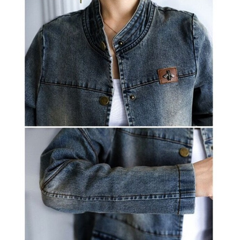 Chaqueta vaquera holgada de manga larga para mujer, abrigo informal Vintage con cuello levantado, ropa de calle, primavera y otoño,