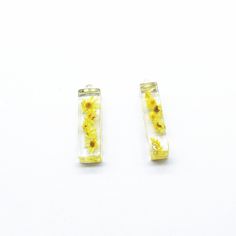 ! 40X11X8Mm 30Pcs Real Bloem In Resin Rechthoek Charm Voor Oorbellen Onderdelen, sieraden Accessoires, Handgemaakte Sieraden Diy: yellow