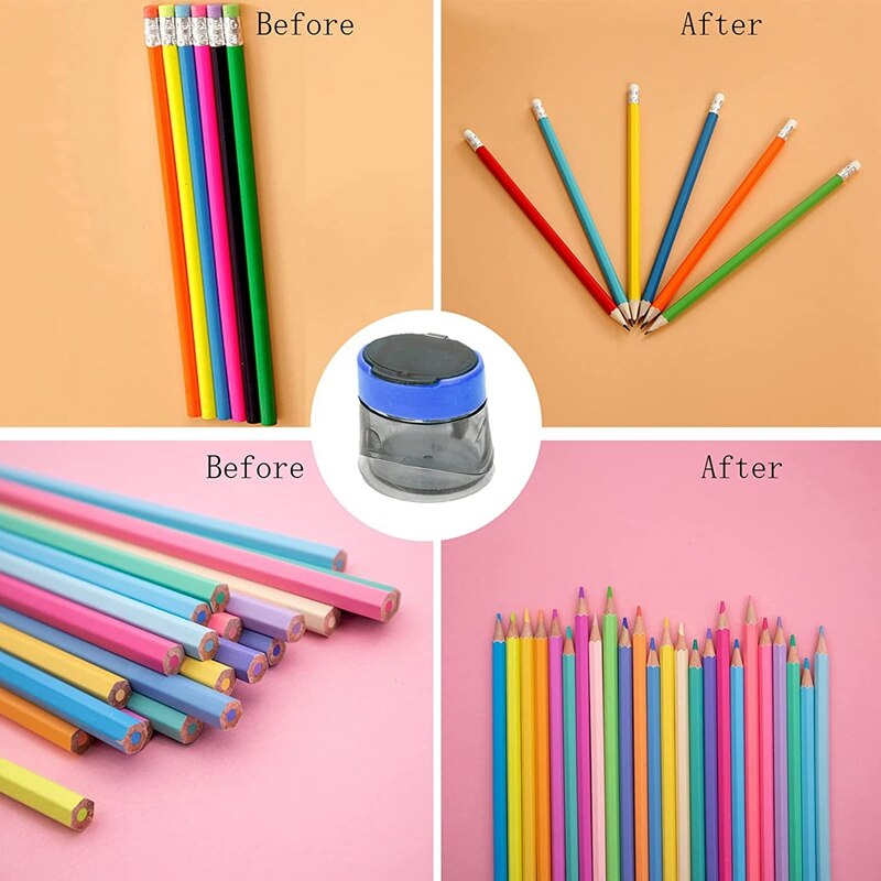 4 Pcs Sharpener, Sharpener for Students, Manual Sharpener, Double Hole Sharpen, Triangular Pencil Sharpener, Blue