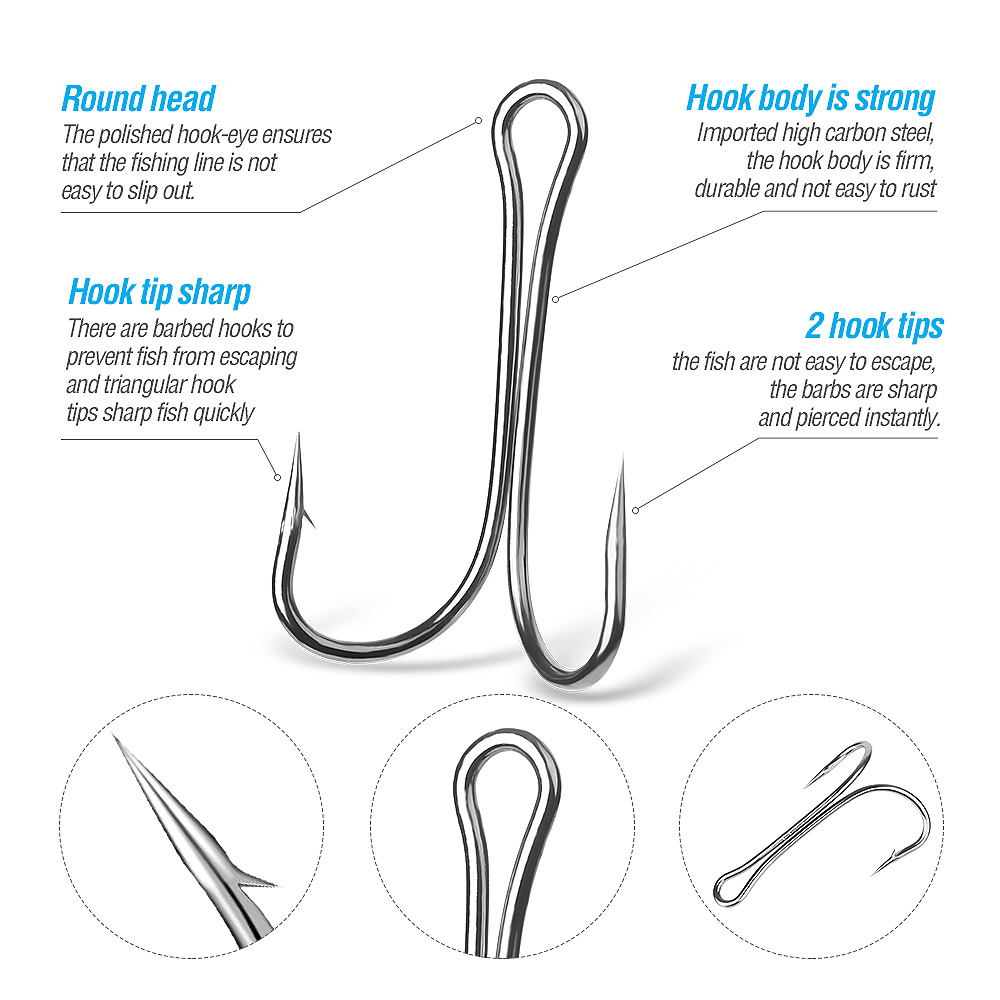DONQL 10pcs/ Box Long Shank Fishing Double Hooks B... Grandado DONQL 10pcs/ Box Long Shank Fishing Double Hooks B... Grandado