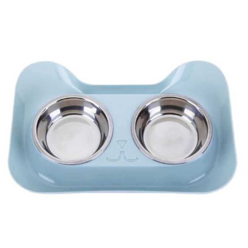 1pc duurzame dubbele kattenvoerbakken van roestvrij staal, kattenrijstbak, hondenbak, lekvrije antislip voerbak voor huisdieren: Blauw