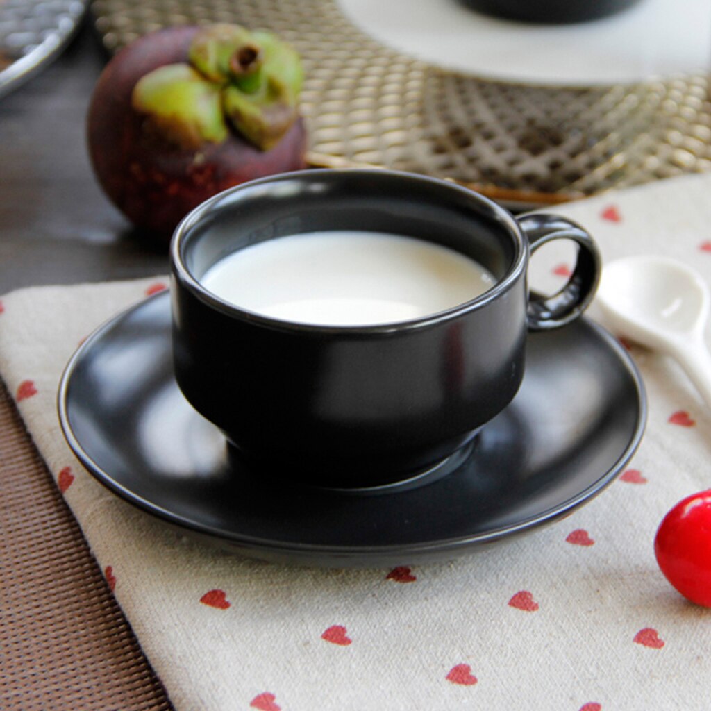 Ceramic Cup Coffee Cup Mug Tea Cup Set for Office and Home Perfect , Maximum Capacity 180ml/ 6 ounce (Black)