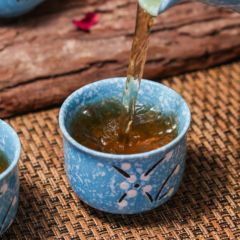 Tea Set High-grade Bone Porcelain Snow TeaSet Festival Bottle, Water Cup Box Pink Blue Six Cups Ceramic Teapot Set