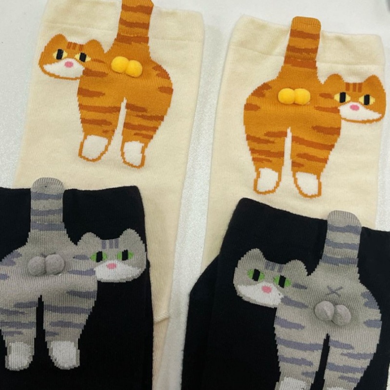 Ins Cat Egg Katoenen Sokken Paar Sokken Kat Ballen Kawaii Hand Breien Sokken Cartoon Gember Kat Tabby Creatief Cadeau