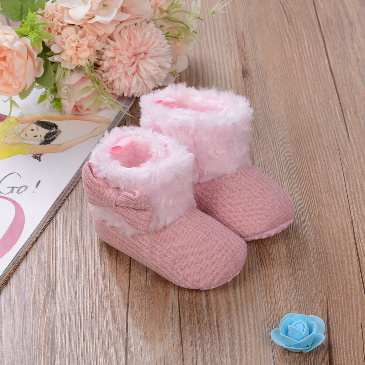 Winter baby warme schoenen eenvoudig schattig mooi modieus zacht antislip warm veelkleurig pluche laarzen winkelen trip wandelen: Roze / 13vm