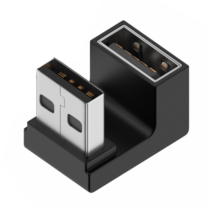 NNBILI 90 Przedłużacz USB 3.0 pod kątem prostym Kolanko w górę Złącze USB 10 Gb/s do komputera PC Przedłużacz wtyczki męskiej na żeńską: Srebrny