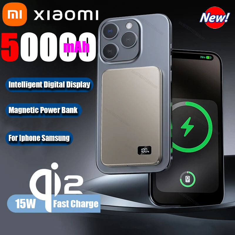 Xiaomi 50000 mah tynn magnetisk trådløs powerbank  pd25w hurtigladende bærbart eksternt batteri for magsafe for iphone