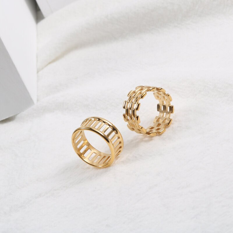 Joolim High End Gold PVD Antique Chain hollow Rings for Women Stainless Steel Jewelry