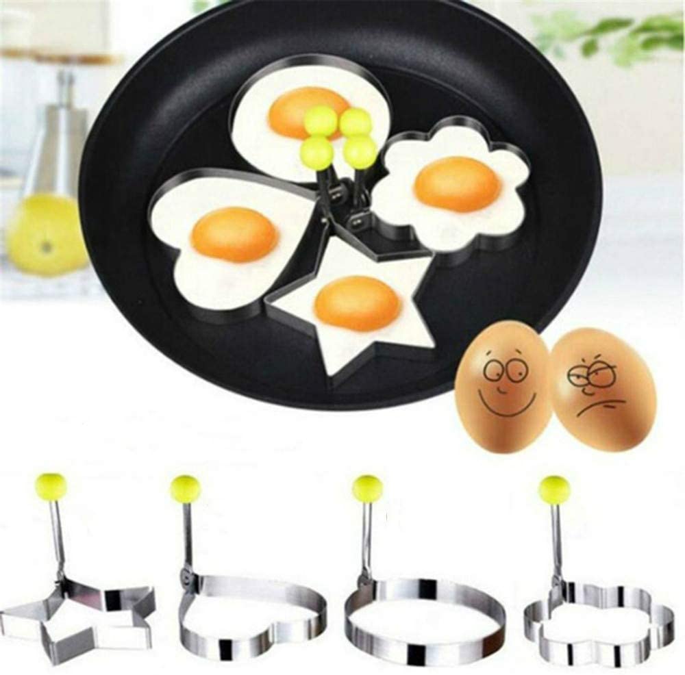 4pcs/Set Egg Mould Fried Egg Rings for Frying Poached Egg Maker Star/Heart/Round/Flower Shaper Kitchen Egg Tool