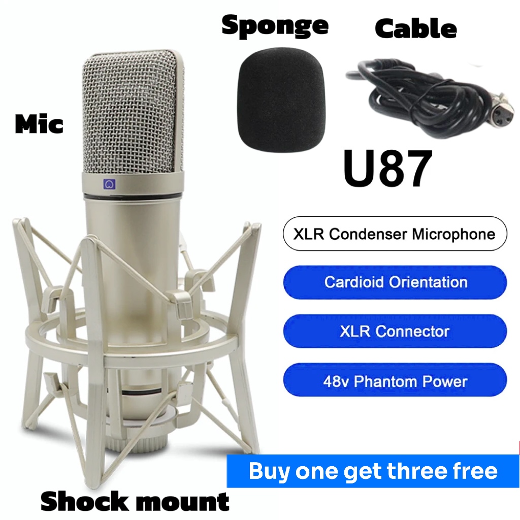 home live Recording microphone 87 Condenser Microphone with Shock Mount Holding Handheld Studio
