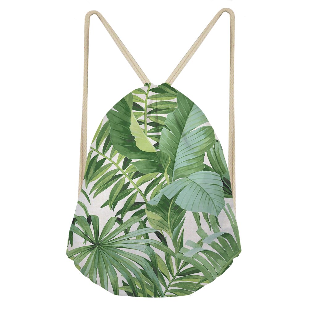 Palm Leaves And Floral Split-leaf Philodendron Drawstring Bag Outdoor Fitness Beam Mouth Backpack Sports Bag Travel Backpack: Clear