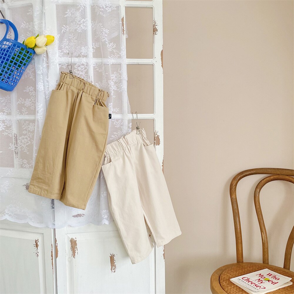 8948 pantaloni per bambini autunno nuovo 2021 pantaloni per bambini coreani due colori lavati Tobykid Casual Spot pantaloni da ragazzo pantaloni da ragazza in cotone