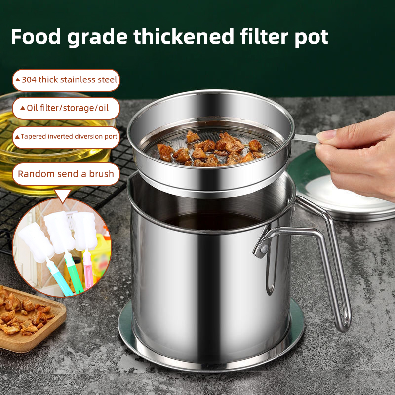 Colador de aceite de acero inoxidable, recipiente para olla, jarra, lata de almacenamiento con filtro, olla de aceite de cocina para utensilios domésticos de cocina