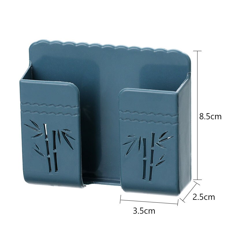 Wandmontage Opbergdoos Afstandsbediening Organizer Mobiele Telefoon Opladen Stand Zelf Kleverige Muur Plank Telefoon Plug Houder: Bamboo Blue