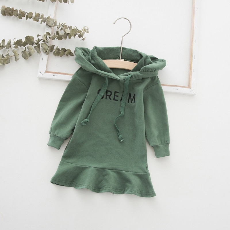 6New Autumn 1-7T Baby Girl Clothes Lovely Toddler Girl Dress Casual Long Sleeve Letter Printing Hoodie Kids Hooded Dress