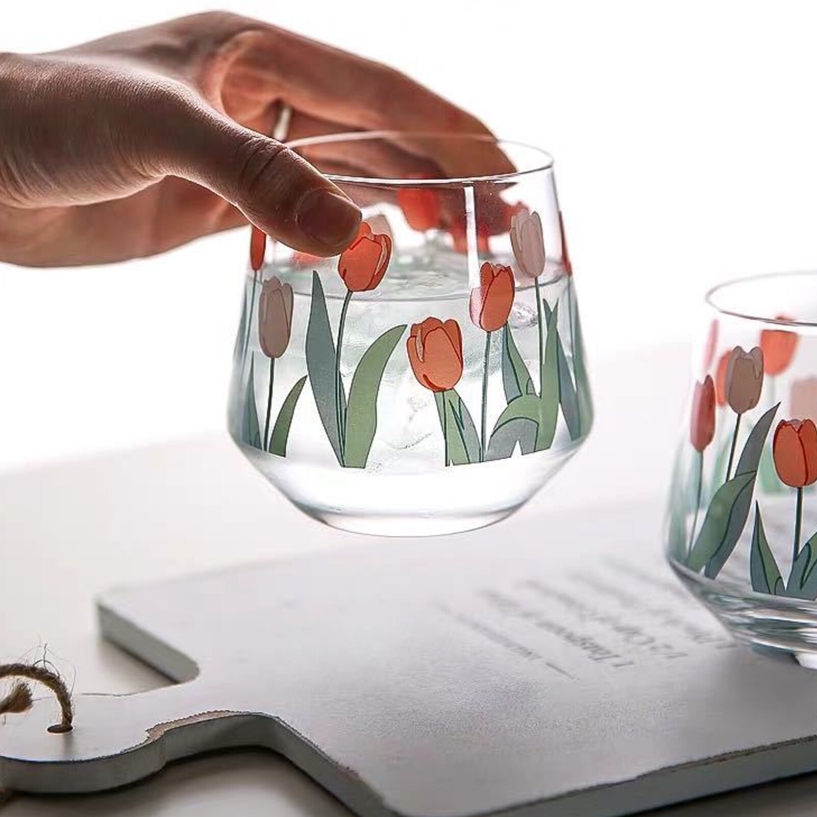 Tekoppar juice mjölkglas kaffe mugg vatten kopp vintage tulpan tryck transparent öl whisky mjölk glas kopp hem restaurang mugg