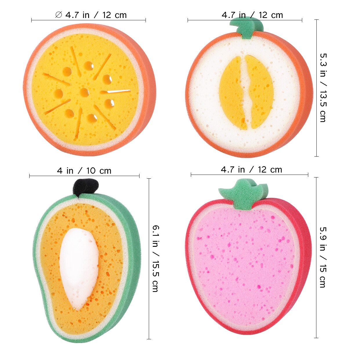 Healifty 4pcs Cute Fruit Shape Bath Sponge For Body Cleaning Sponges Scrubbers Bathing Tools Baby Kids Children Shower Sponge