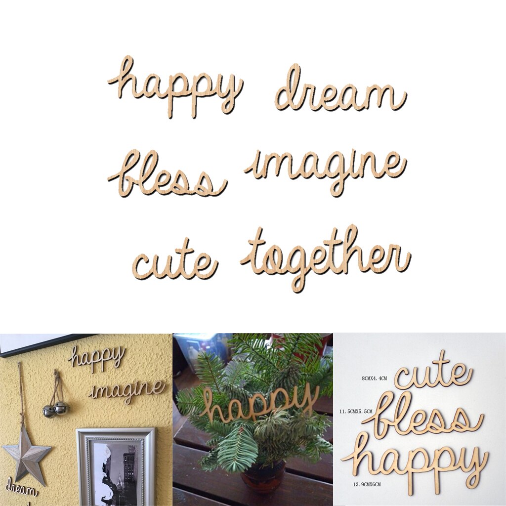 6pcs Natural Wood Cut Words Wood Crafts Home Decor Scrapbook