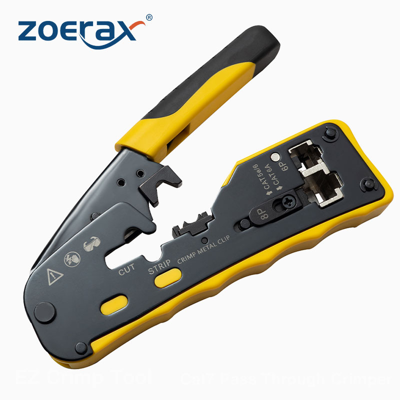 Zoerax Gereedschap Ratel Modulaire Data Kabel Crimper/Draad Stripper/Cutter Voor CAT5e CAT6 CAT6A/7, RJ45 Pass-Thru Connector