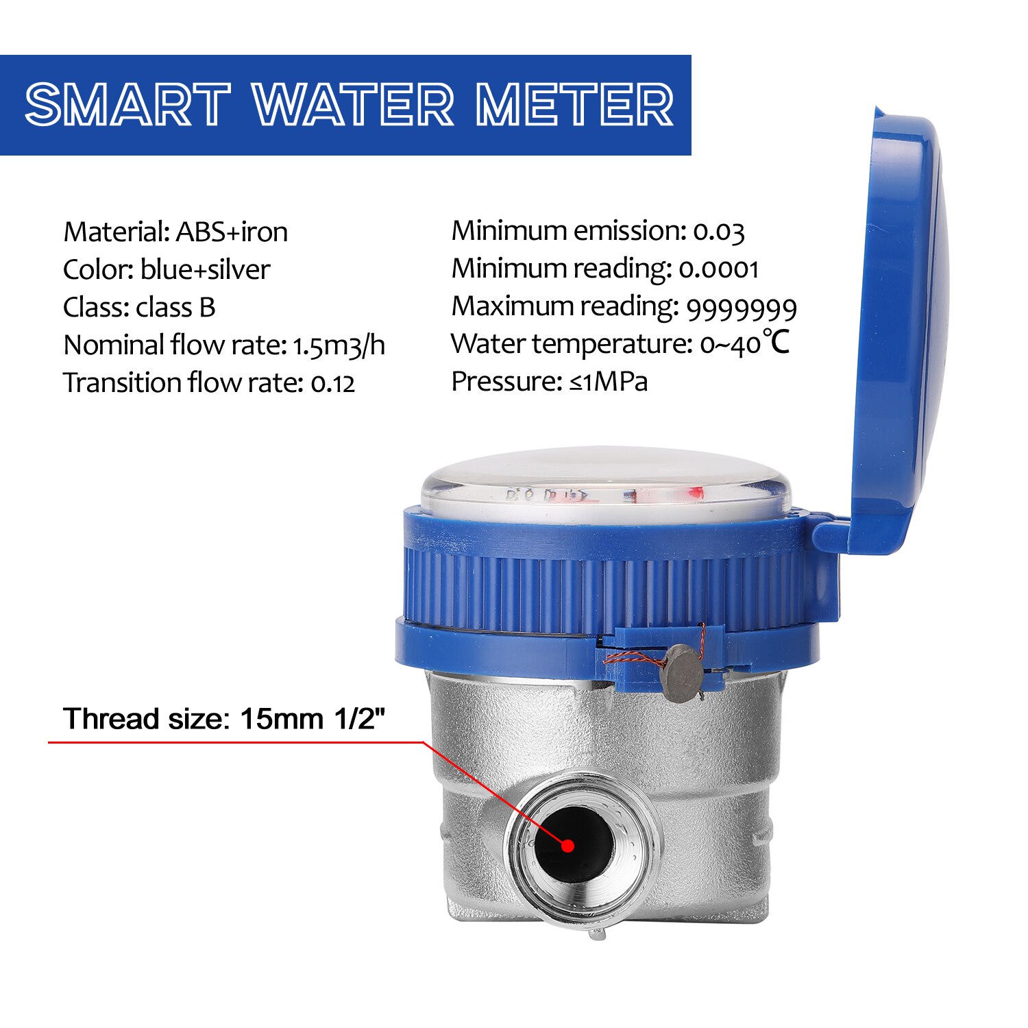 15mm 1/2" Intelligent Water Meter Household Mechanical Rotor Cold Water Meter Pointer Digital Display Combination Water Meters